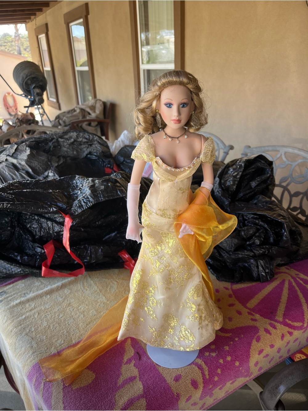 Collector Fashion Doll in Gold Lace Evening Gown